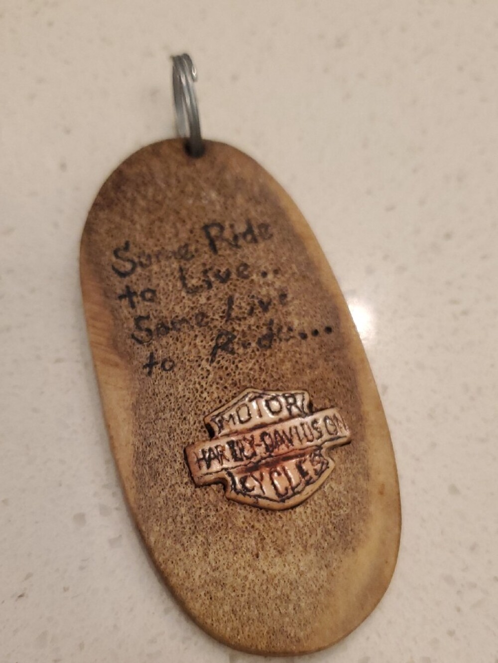 Handmade Carved Keychain with Motorcycle Artwork - Picture 2 of 4